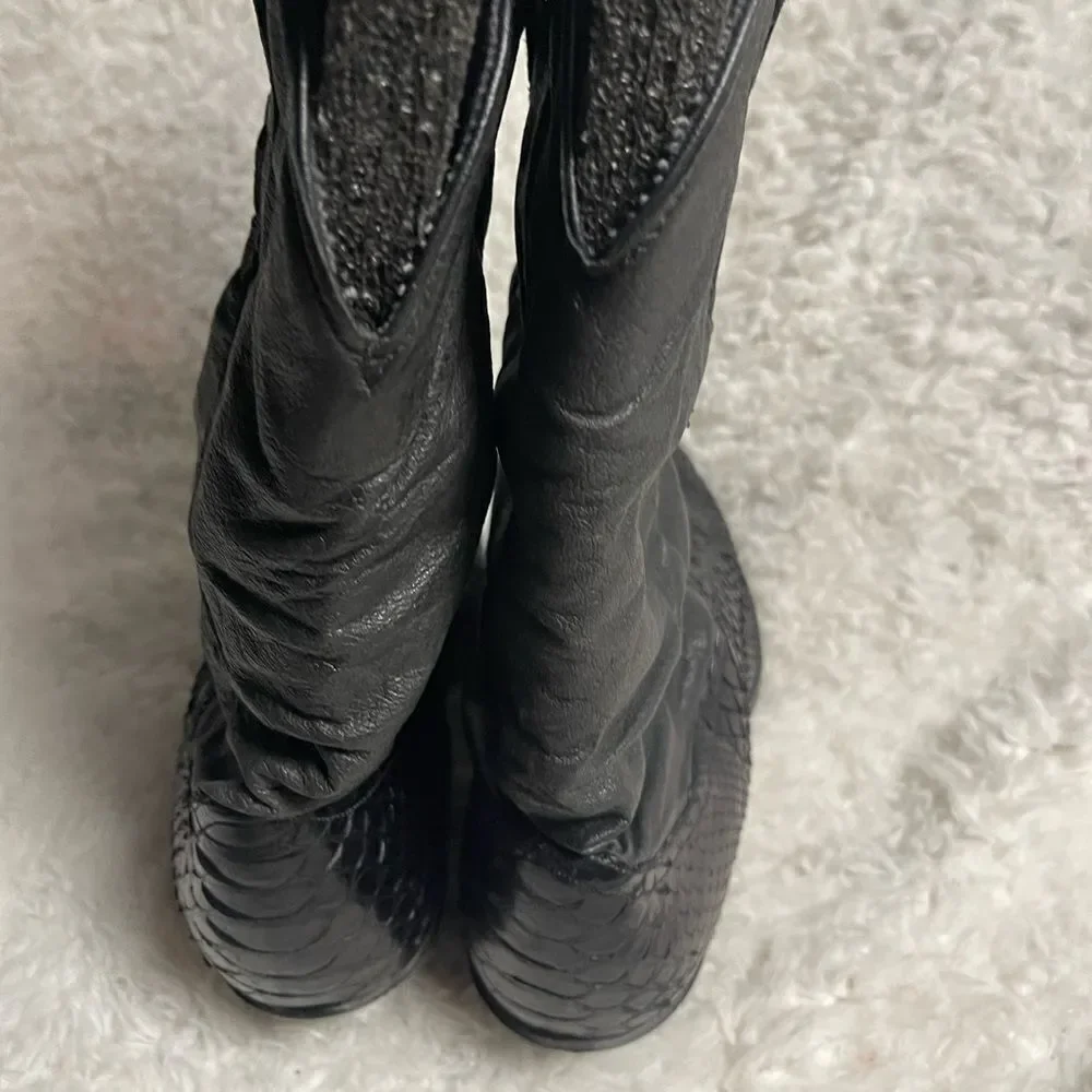 Code West men’s cowboy Boots leather Black & snake skin print Size9.5